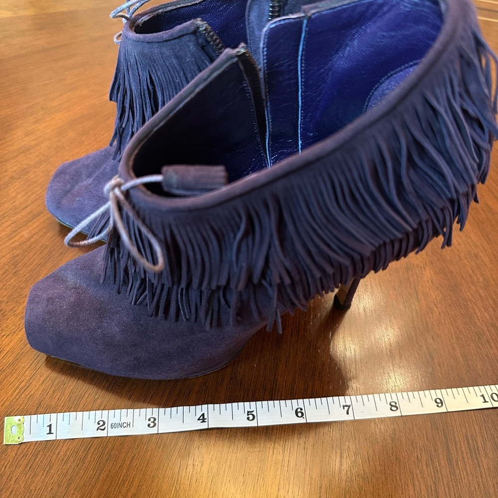 Manolo Blahnik Suede Fringe Ankle Booties | Peep Toe | Made in Italy | Size 38 - Picture 2 of 13
